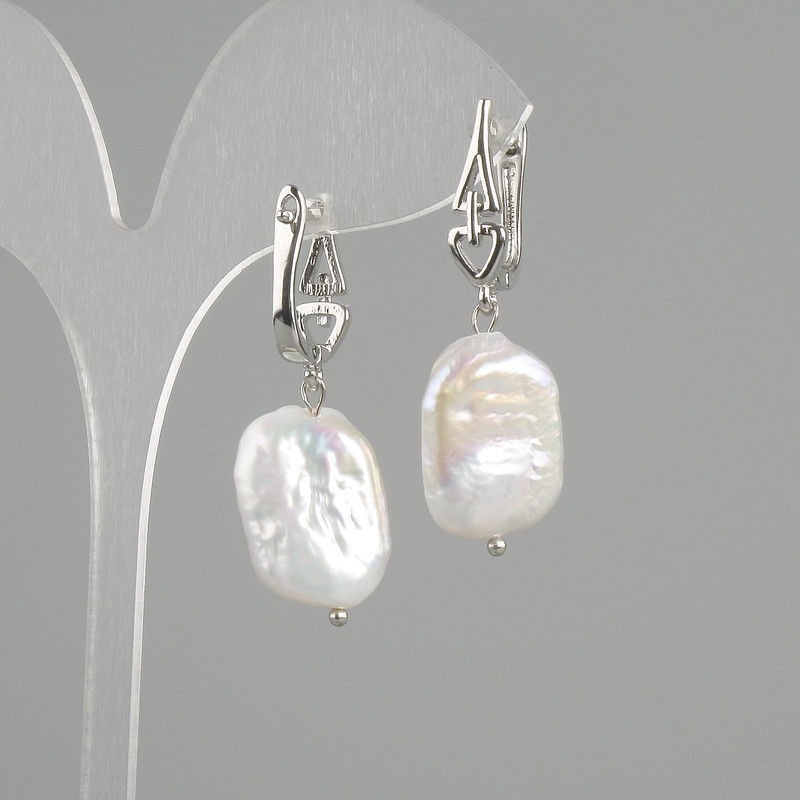 Boucles d'oreilles en perles baroques 18×15 mm+-, longueur 40 mm+