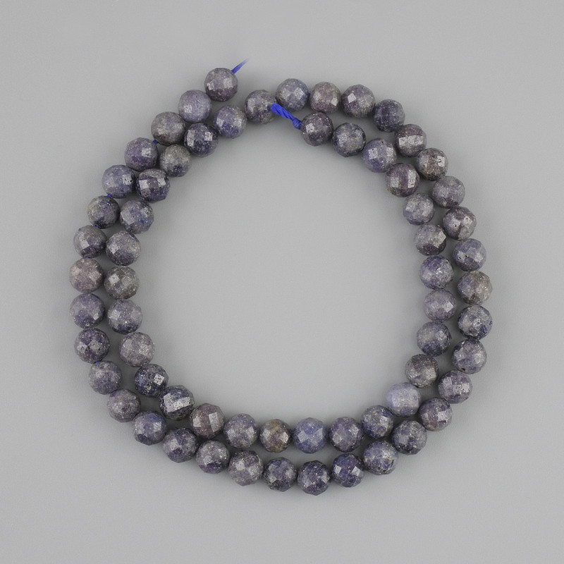 Perles de saphir facettées, boule, diamètre environ 6 mm, longueur environ 39 cm sur fil