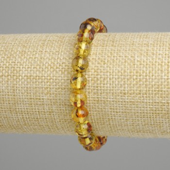 Bracelet Ambre naturel, boules lisses, diamètre 8 mm +/-, longueur 18 cm, élastique