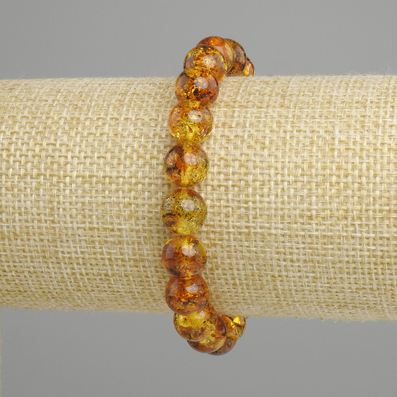 Bracelet en ambre, boules lisses, diamètre 9 mm, longueur 18 cm, élastique