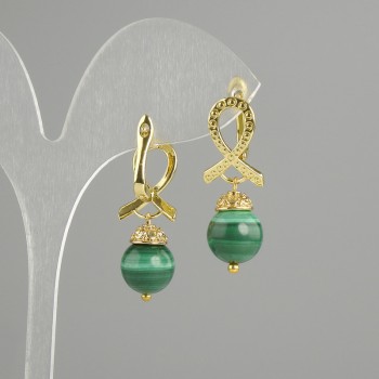 Boucles d'oreilles en malachite, boules lisses 10 mm, longueur 30 mm