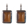 Soldes. Boucles d'oreilles œil de tigre, monture lisse, pierre rectangulaire 2,3 × 1,8 cm, longueur 3,5 cm