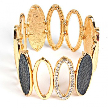 (5-6 cm) Bracelet femme, couleur dorée, avec éléments ovales noirs