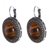 En solde. Boucles d'oreilles œil de tigre, monture au motif « point croix », pierre ovale 2,5 × 2 cm, longueur 3,8 cm
