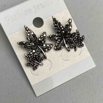 ( 25/20 mm ) Boucles d'oreilles à double feuille avec strass noir