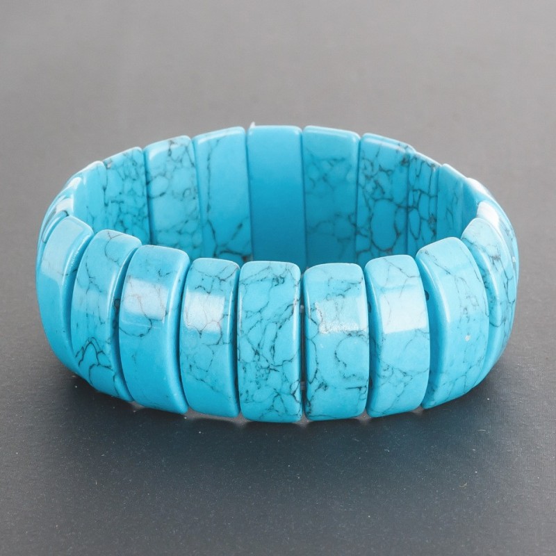 Bracelet Turquoise (pressé) sur élastique, maillon rectangulaire bombé brillant 0,8 × 2,3 cm