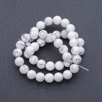 Perles sur fil en howlite naturelle, billes lisses, diamètre 8 mm, longueur 38 cm