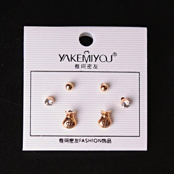 ( 5 mm ) Boucles d'oreilles «Sacs d'argent» perles rondes et strass dorés