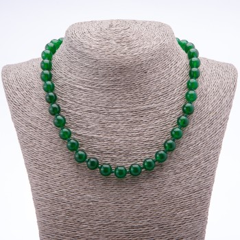 Collier en chrysoprase naturel, boules lisses, longueur 45 cm, diamètre 10 mm