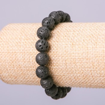 Bracelet en pierre naturelle de lave, perles de 10 mm, longueur 18 cm, élastique