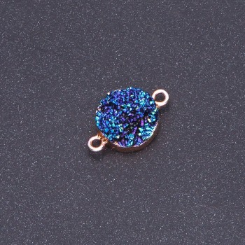 Connecteur bleu «cosmos» «druse» acrylique doré, diamètre 14 mm