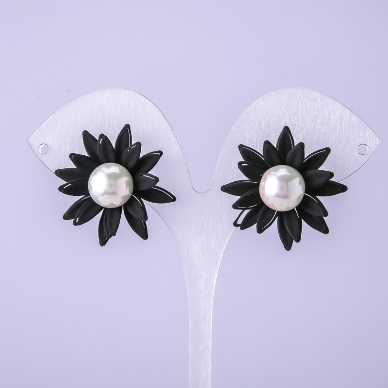 Puces d'oreilles Fleur Noire, diamètre 28 mm