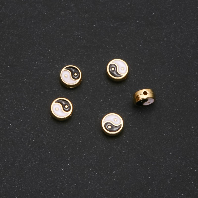 Fourniture Insert Yin‑Yang 9×4 mm, emballage 5 pièces, métal jaune