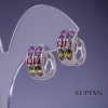 Boucles d'oreilles Xuping, pierres multicolores, 9×17 mm, plaqué rhodium
