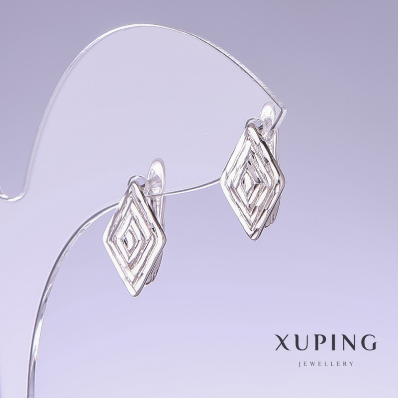 Boucles d'oreilles Xuping rhodiées, longueur 16 mm, épaisseur 9 mm
