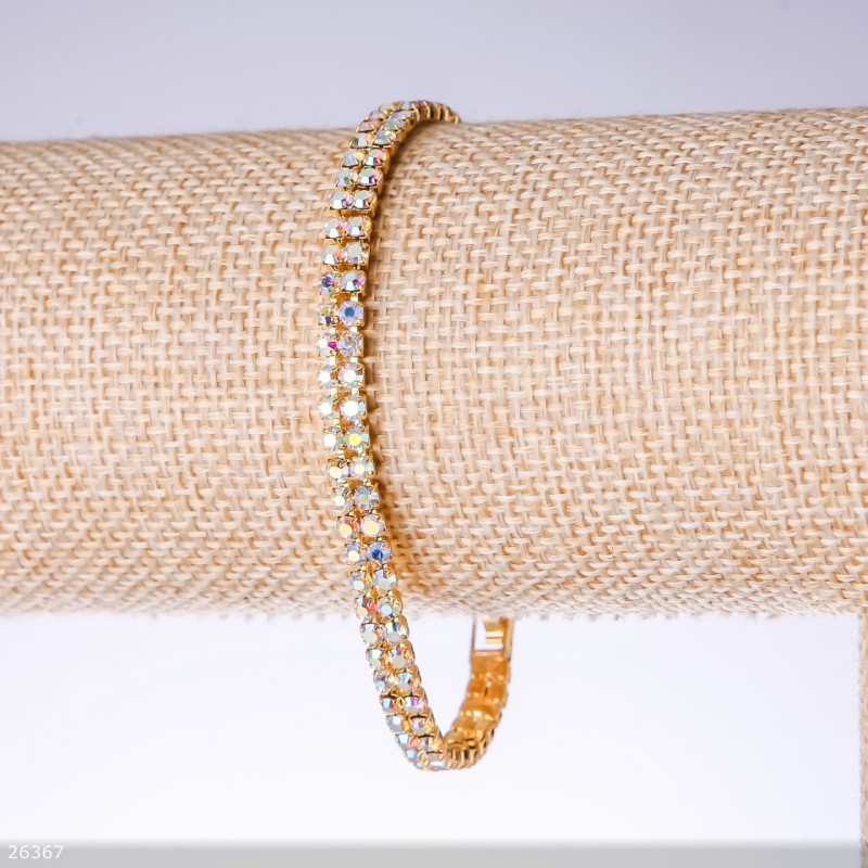 Bracelet à deux rangs en strass caméléon doré, largeur 5 mm, longueur 19 cm