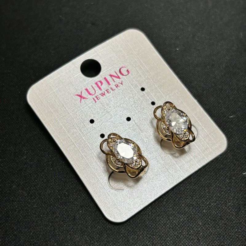 Boucles d'oreilles Xuping, zircon blanc, 10×15 mm, plaqué or 18K