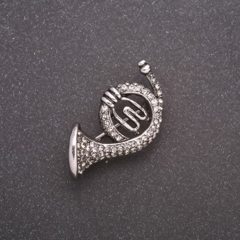 Broche Cor d'harmonie en strass, métal gris 35×20 mm