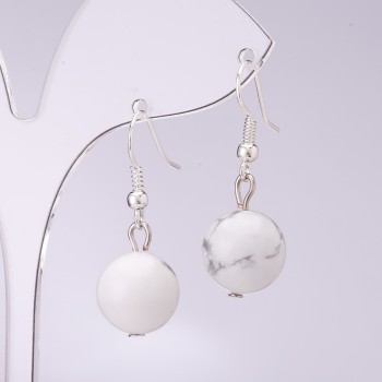 Boucles d'oreilles en howlite, diamètre 12 mm, longueur 34 cm