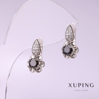 Boucles d'oreilles Xuping avec pierre noire 16 × 9 mm rhodié