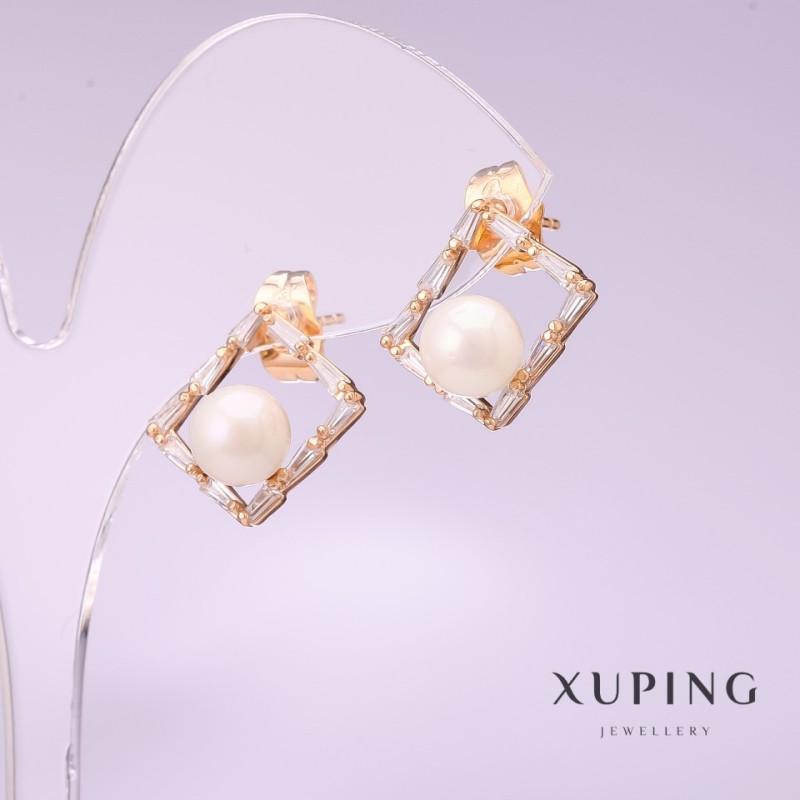 Boucles d'oreilles Xuping avec perles de Majorque 11x14 mm, dorure 18K