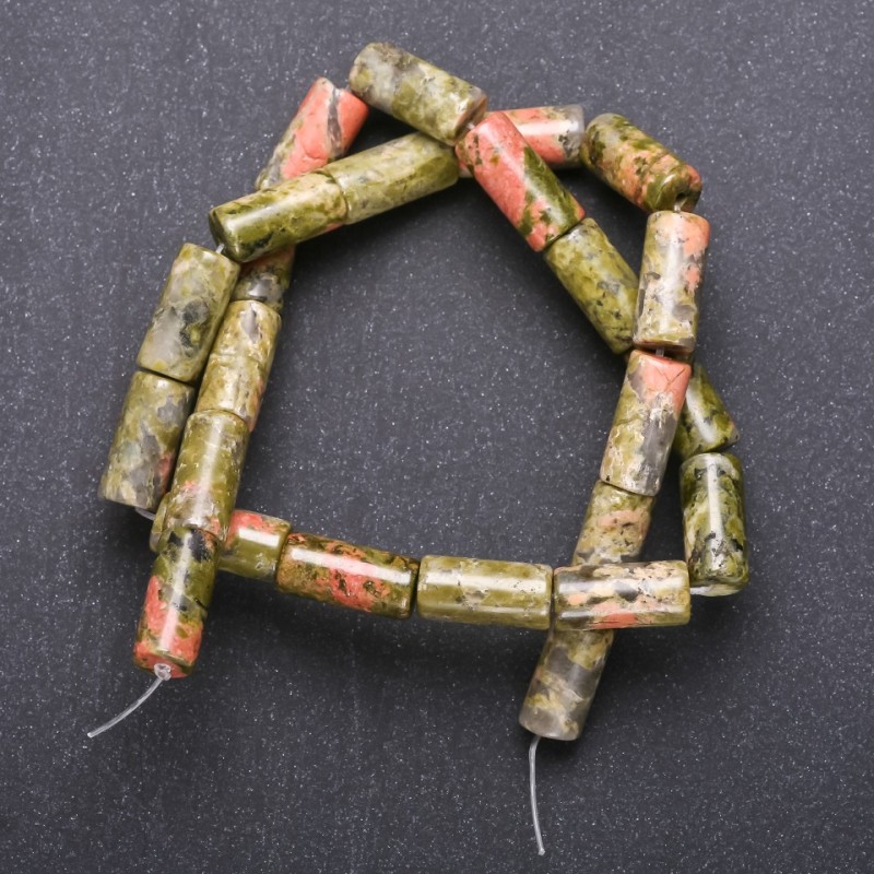 Perles d'unakite cylindriques sur fil, diamètre 8x17 mm, longueur 40 cm