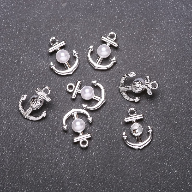 Pendentif Ancre, diamètre 14 mm, longueur 18 mm, métal blanc, conditionnement 7 pièces