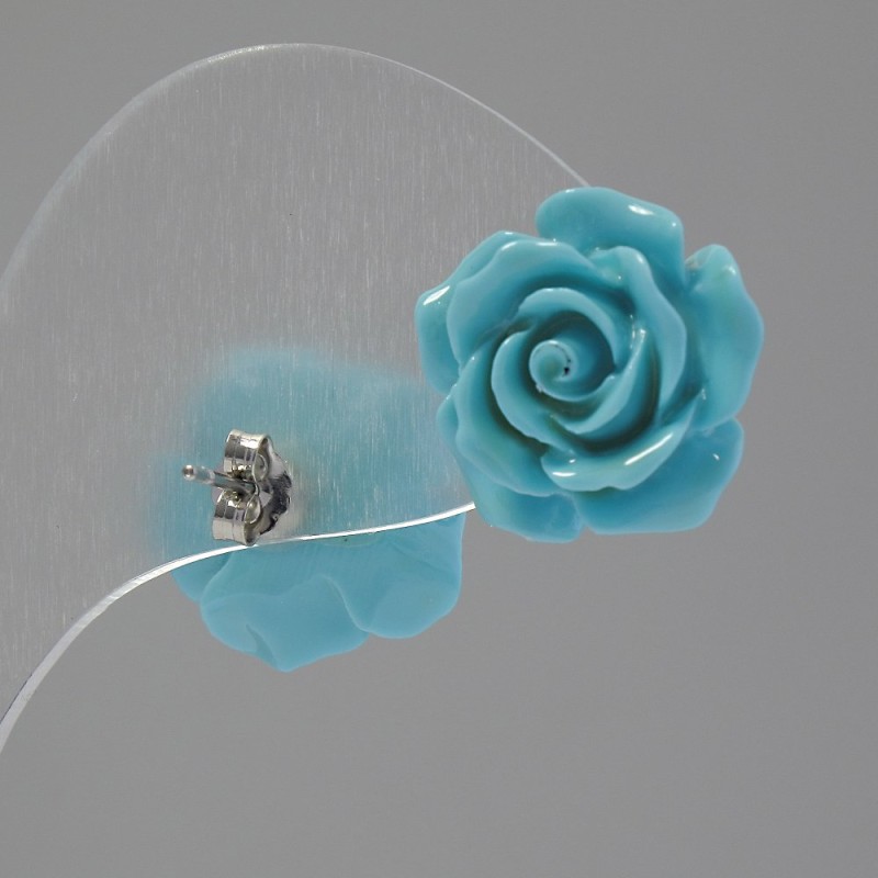 Boucles d'oreilles à clous « Rose mini-1,5 » argile polymère rouge, métal argenté Ø 15 mm