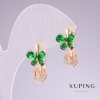 Boucles d'oreilles Xuping doré en or 18 carats avec pierres vertes et strass blancs 20 × 11 mm