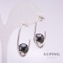 Boucles d'oreilles Xuping à attache avec perle noire de Majorque 33×10 mm, dorure rhodium