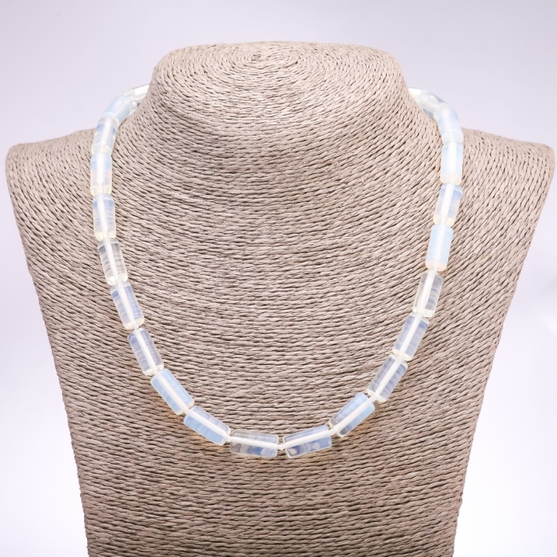 Collier en pierre de lune synthétique, cylindrique, diamètre 8 × 17 mm, longueur 45 cm