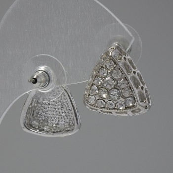 Boucles d'oreilles à clous avec strass, couleur blanche, 15 mm, métal argenté