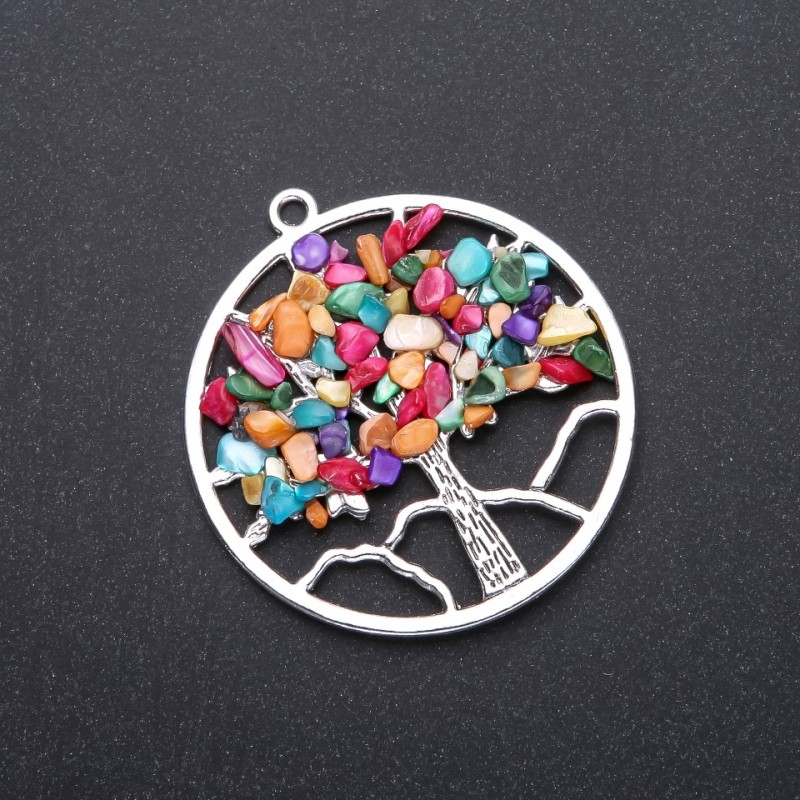 Pendentif « Arbre de la Vie » nacre multicolore, diamètre 57 mm