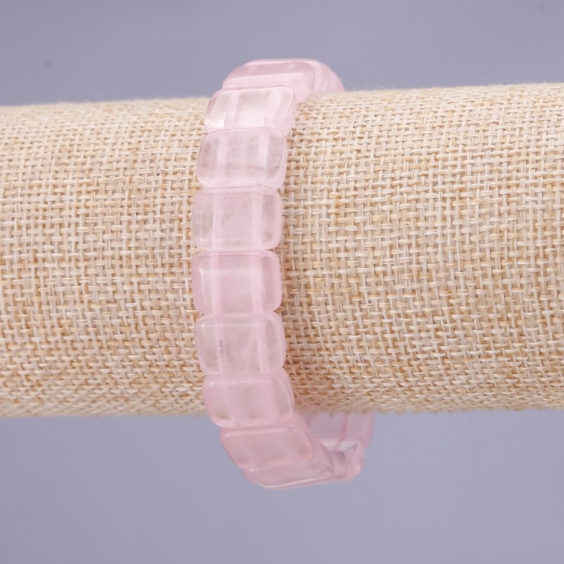 Bracelet en quartz rose, maillons 10x14 mm, sur élastique
