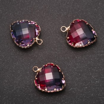 Pendentif « Cœur » couleur framboise et bleu, monture dorée 16×20 mm
