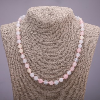Collier en Morganite artificielle, boules facettées de 8 mm, longueur 50 cm