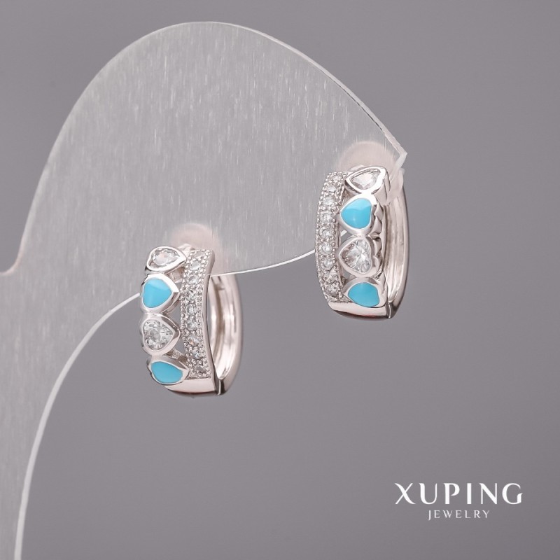 Boucles d'oreilles Xuping avec pierres blanches et émail bleu rhodié 6 × 15 mm