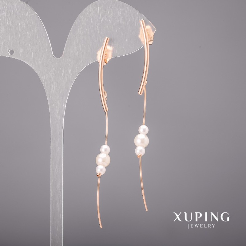 Boucles d'oreilles Xuping avec perles de Majorque 6×75 mm, dorure en or jaune 18 carats