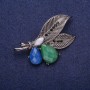 Broche Feuilles avec cristaux, métal argenté 41×51 mm