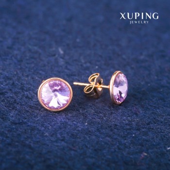 Boucles d'oreilles puce Xuping avec cristaux Swarovski, couleur lilas, diamètre 10 mm, dorure 18 carats