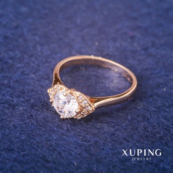 Bague Xuping avec pierre blanche, dorure 18K, tailles 16, 17