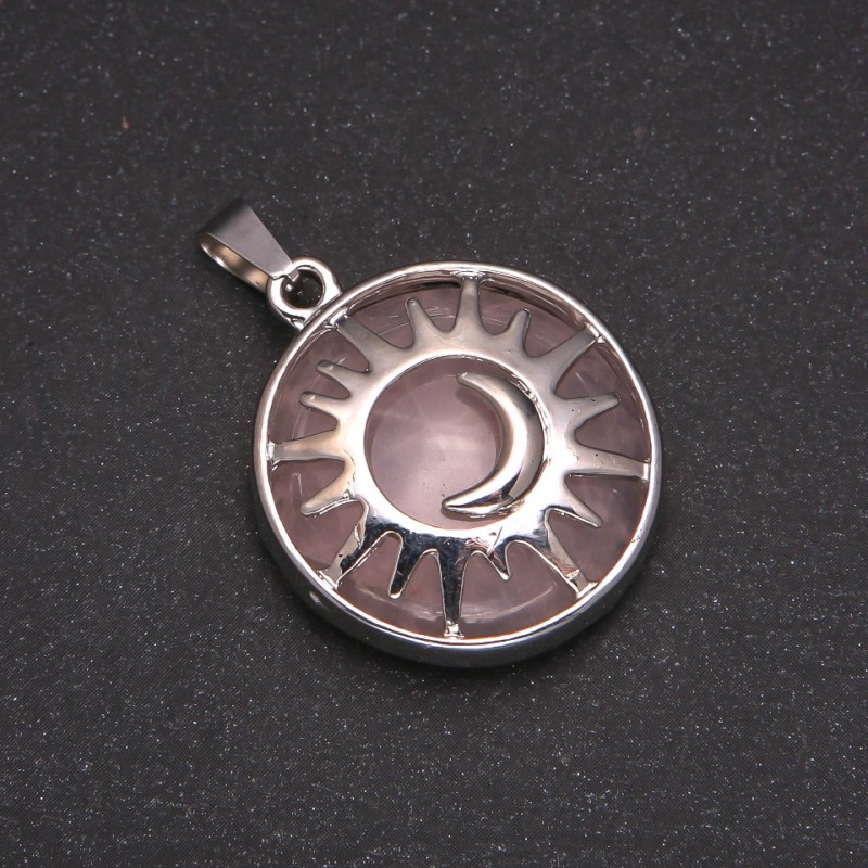 Pendentif en quartz rose dans un cadre «Soleil», diamètre 27 mm