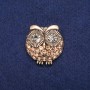 Broche hibou avec cristaux jaunes, métal doré 32×33 mm