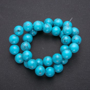 Perles de turquoise, billes rondes lisses, diamètre 12 mm (±), longueur du fil 38 cm (±)