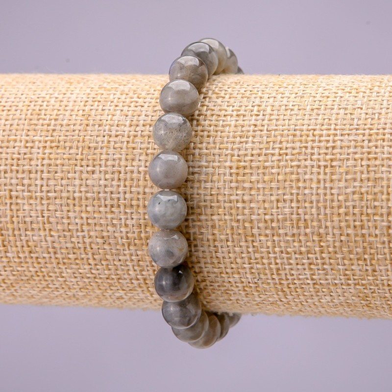 Bracelet en labradorite naturelle, boules lisses de 8 mm (±), sur élastique, longueur 18 cm