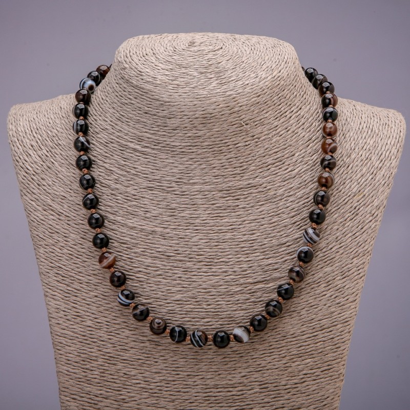Collier en agate, boules lisses, diamètre 8 mm (±), longueur 48 cm