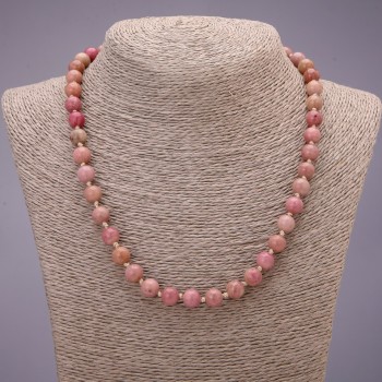 Collier en rhodochrosite (pierre naturelle) – billes lisses d'environ 8 mm de diamètre, longueur 45 cm