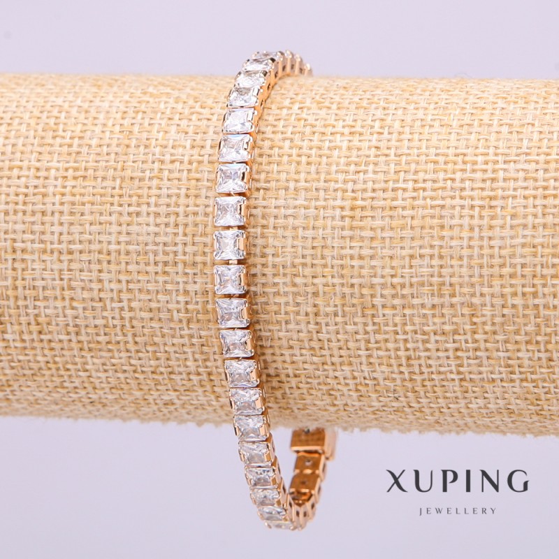 Bracelet Xuping avec pierres blanches, épaisseur 5 mm, longueur 18 cm, plaqué or