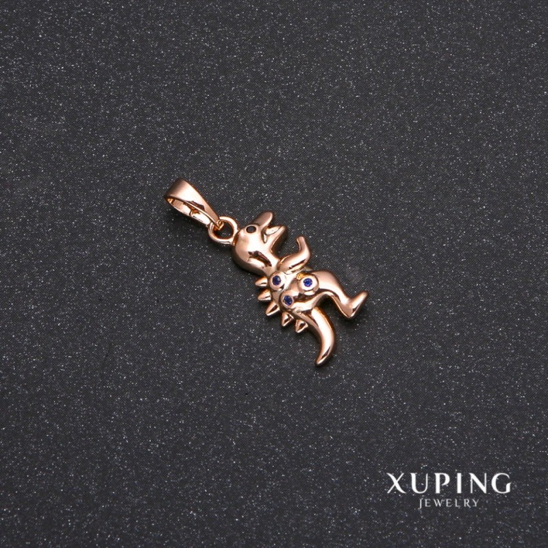 Pendentif Xuping Dinosaure avec pierres bleues 10 × 24 mm, doré en or 18k