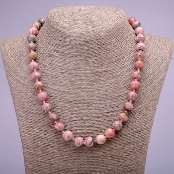 Collier en rhodochrosite naturel, perles sphériques lisses, diamètre 10(+/-) mm, longueur 45 cm